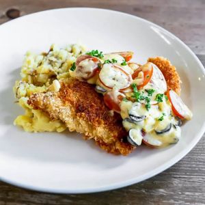 Parmesan Crusted Fish Fillet in Tomato Basic Cream Sauce